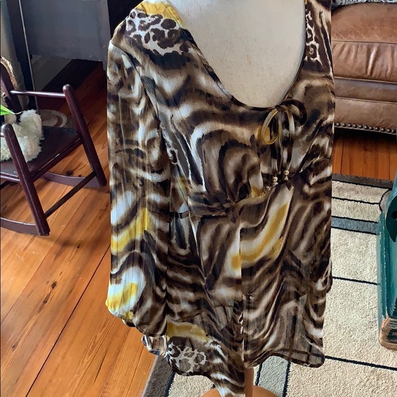 Large Sheer Brown/Yellow/Ecru Top or Cover Up - Picture 3 of 6